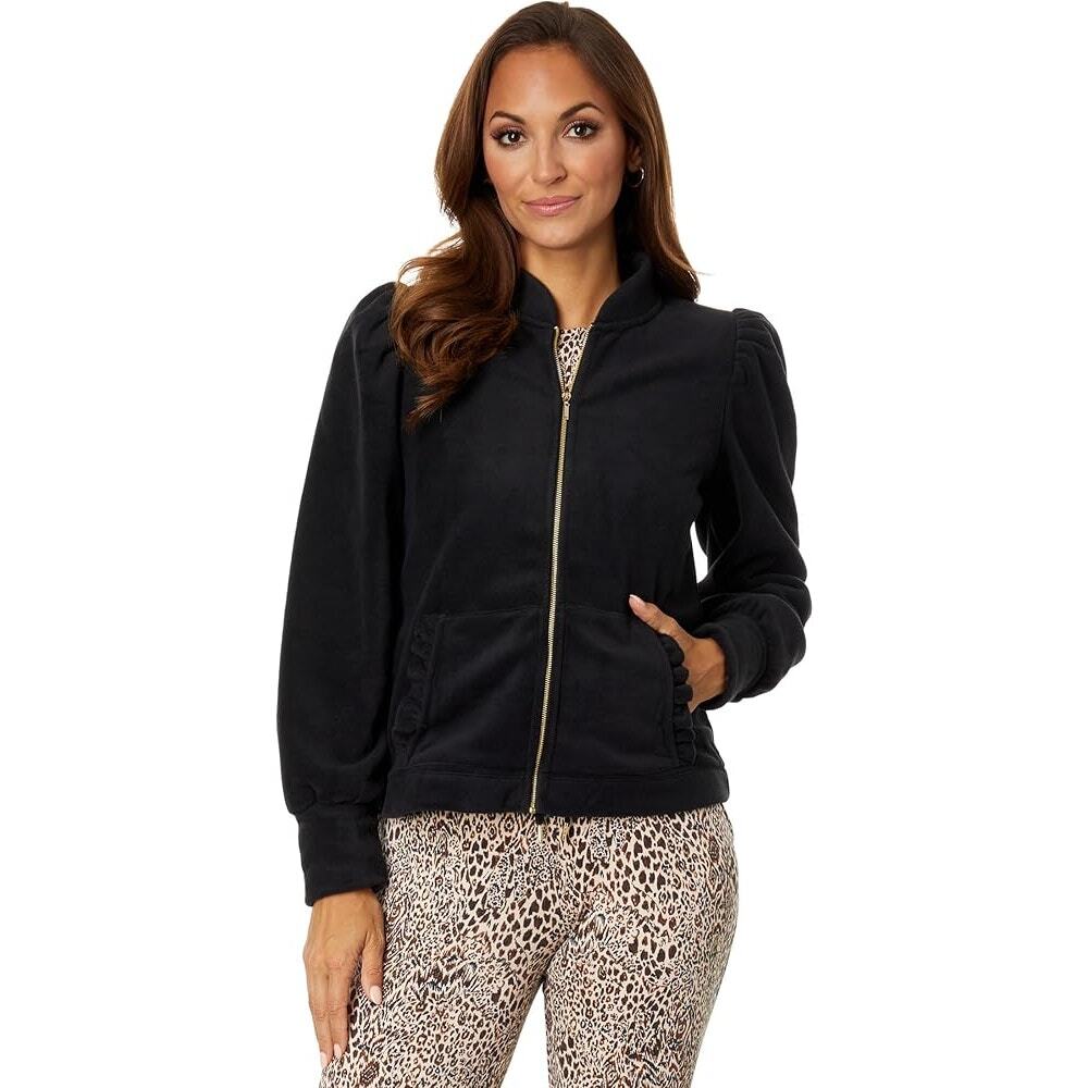Lilly Pulitzer Cabello Fleece Puff Long Sleeve Full Zip-Up Jacket Black Size L